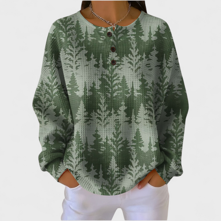 Audrey | Sweat-shirt de Noël Femme Manches Longues Imprimé Festif Waffle
