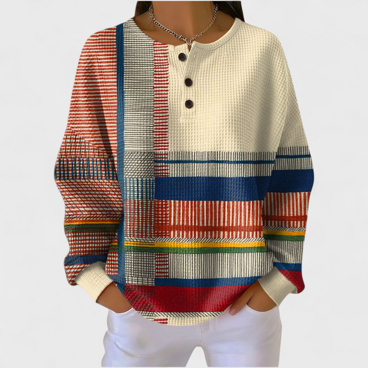 Audrey | Sweat-shirt de Noël Femme Manches Longues Imprimé Festif Waffle