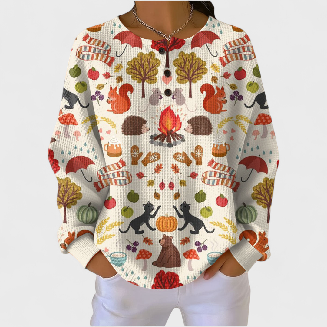 Audrey | Sweat-shirt de Noël Femme Manches Longues Imprimé Festif Waffle