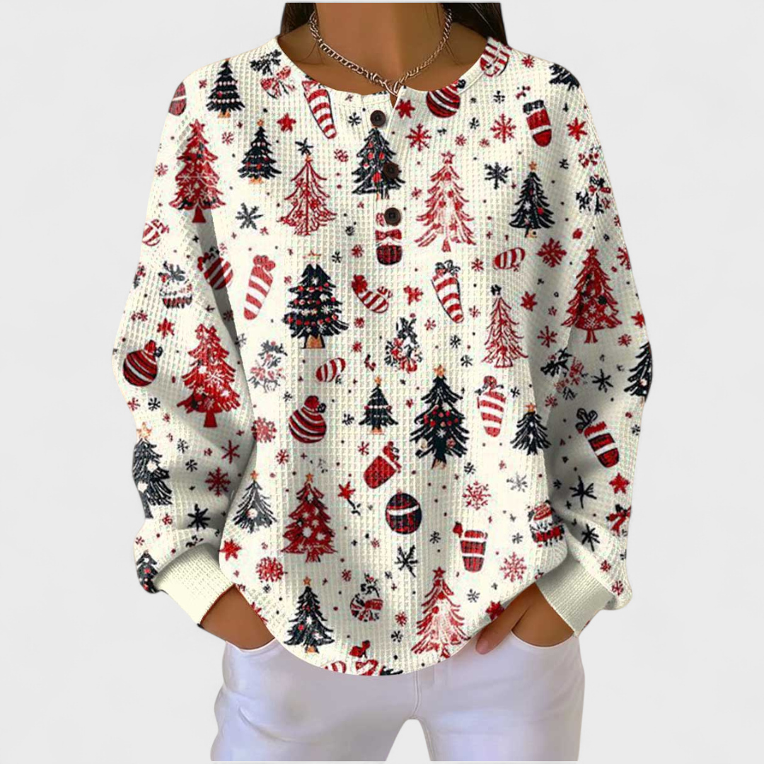 Audrey | Sweat-shirt de Noël Femme Manches Longues Imprimé Festif Waffle