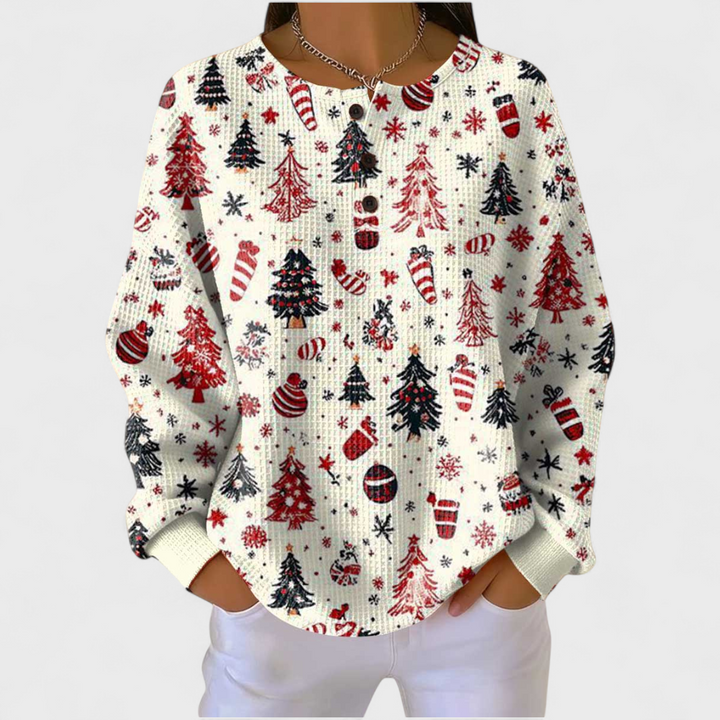 Audrey | Sweat-shirt de Noël Femme Manches Longues Imprimé Festif Waffle