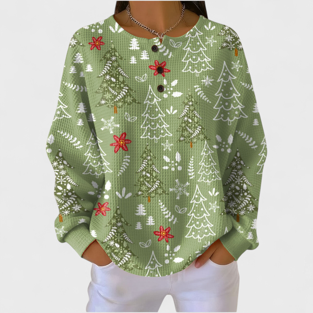 Audrey | Sweat-shirt de Noël Femme Manches Longues Imprimé Festif Waffle
