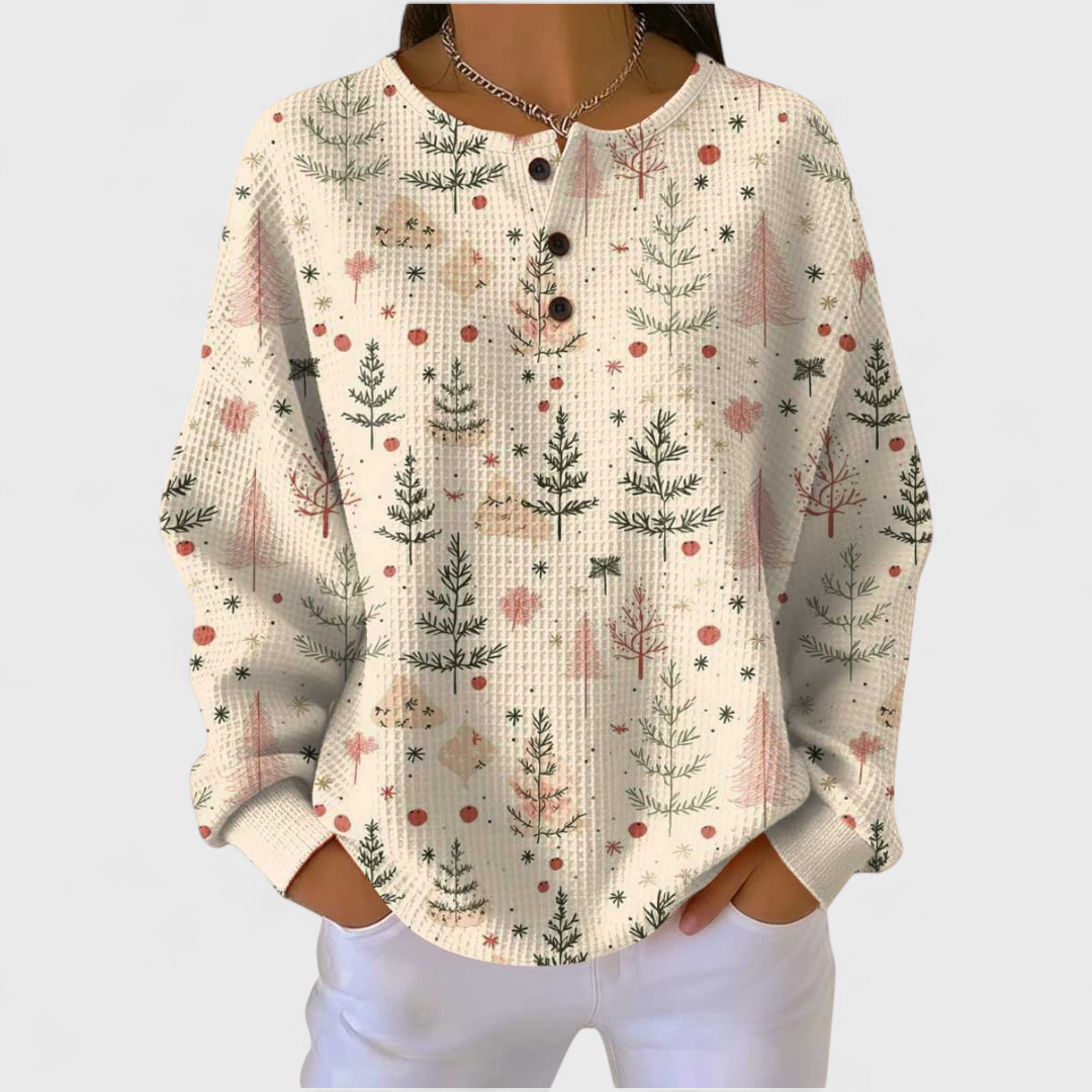 Audrey | Sweat-shirt de Noël Femme Manches Longues Imprimé Festif Waffle