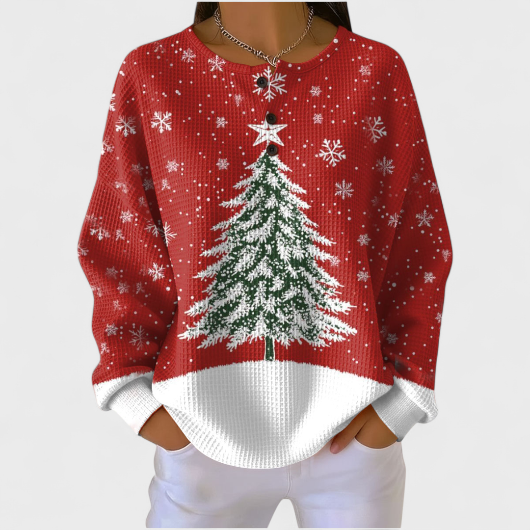 Audrey | Sweat-shirt de Noël Femme Manches Longues Imprimé Festif Waffle