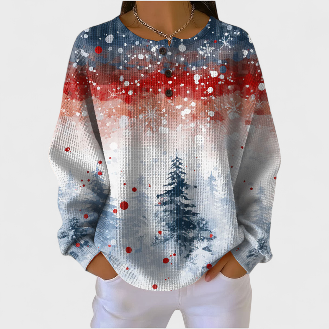 Audrey | Sweat-shirt de Noël Femme Manches Longues Imprimé Festif Waffle