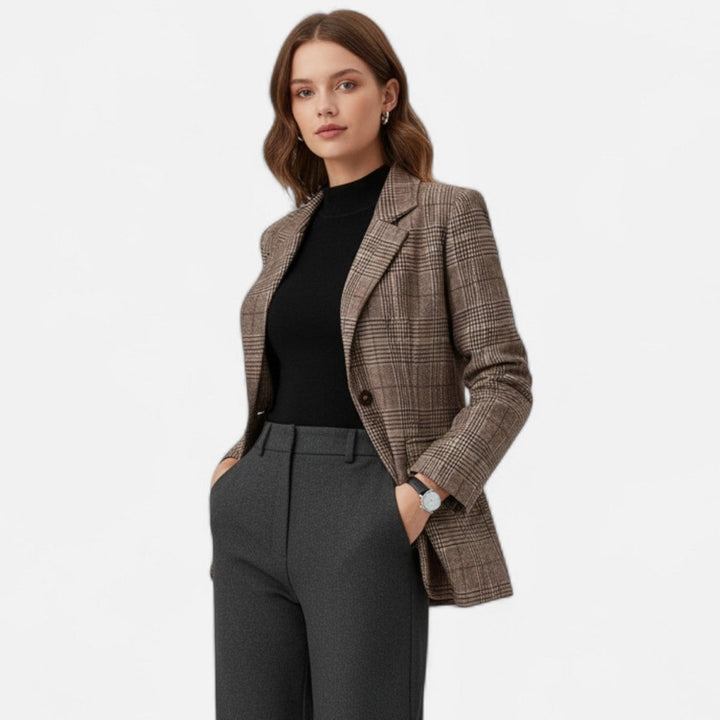 Aurélie | Blazer Tweed à Carreaux Femme Coupe Ajustée