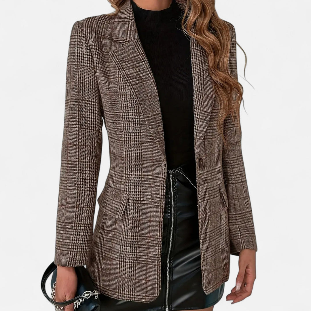 Aurélie | Blazer Tweed à Carreaux Femme Coupe Ajustée