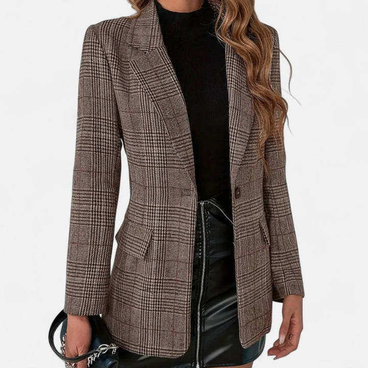Aurélie | Blazer Tweed à Carreaux Femme Coupe Ajustée