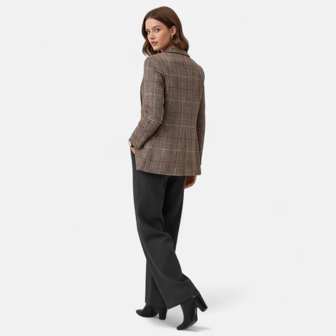 Aurélie | Blazer Tweed à Carreaux Femme Coupe Ajustée
