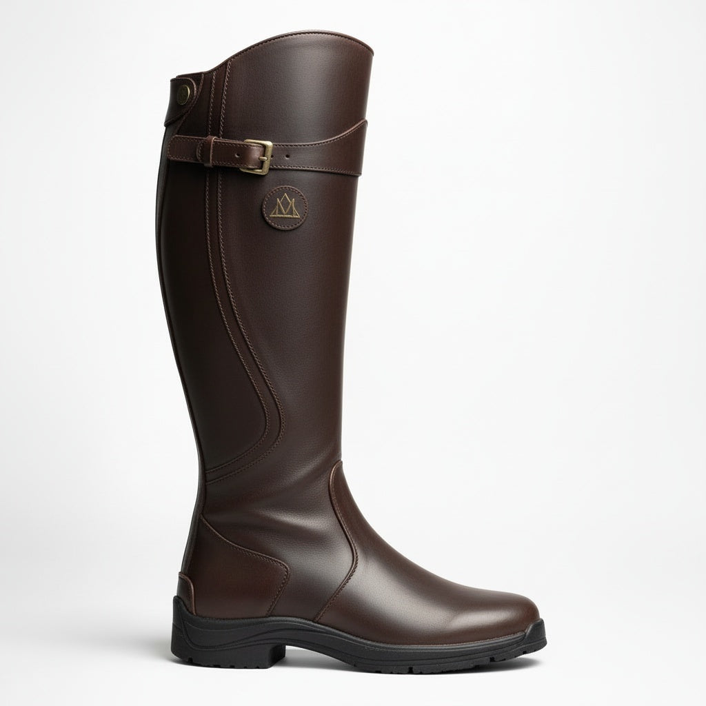 Aurélie | Bottes Hautes Cuir Femme Boucle Mollet Semelle Crantée