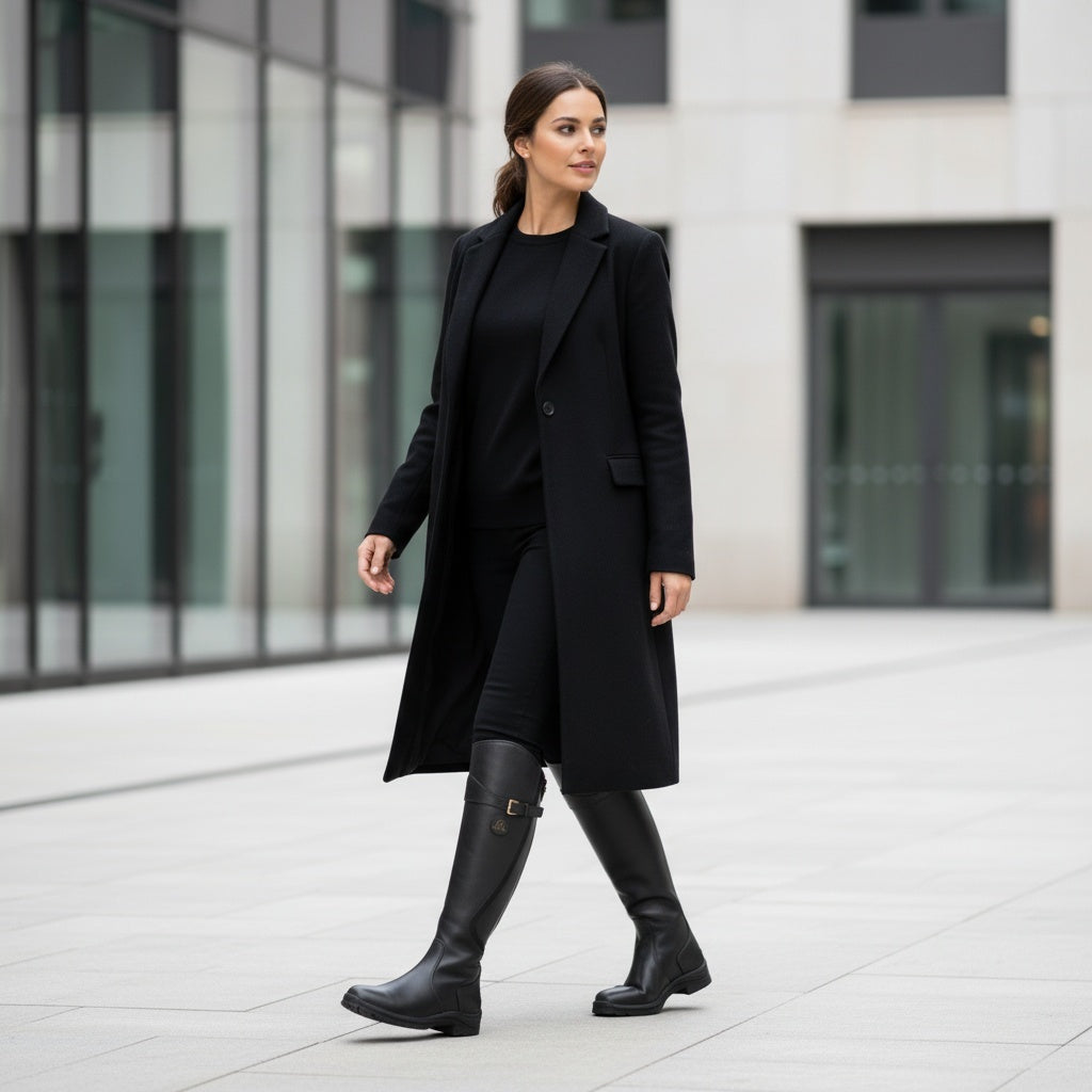 Aurélie | Bottes Hautes Cuir Femme Boucle Mollet Semelle Crantée