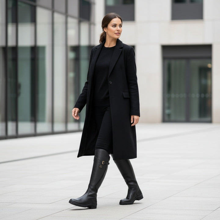 Aurélie | Bottes Hautes Cuir Femme Boucle Mollet Semelle Crantée