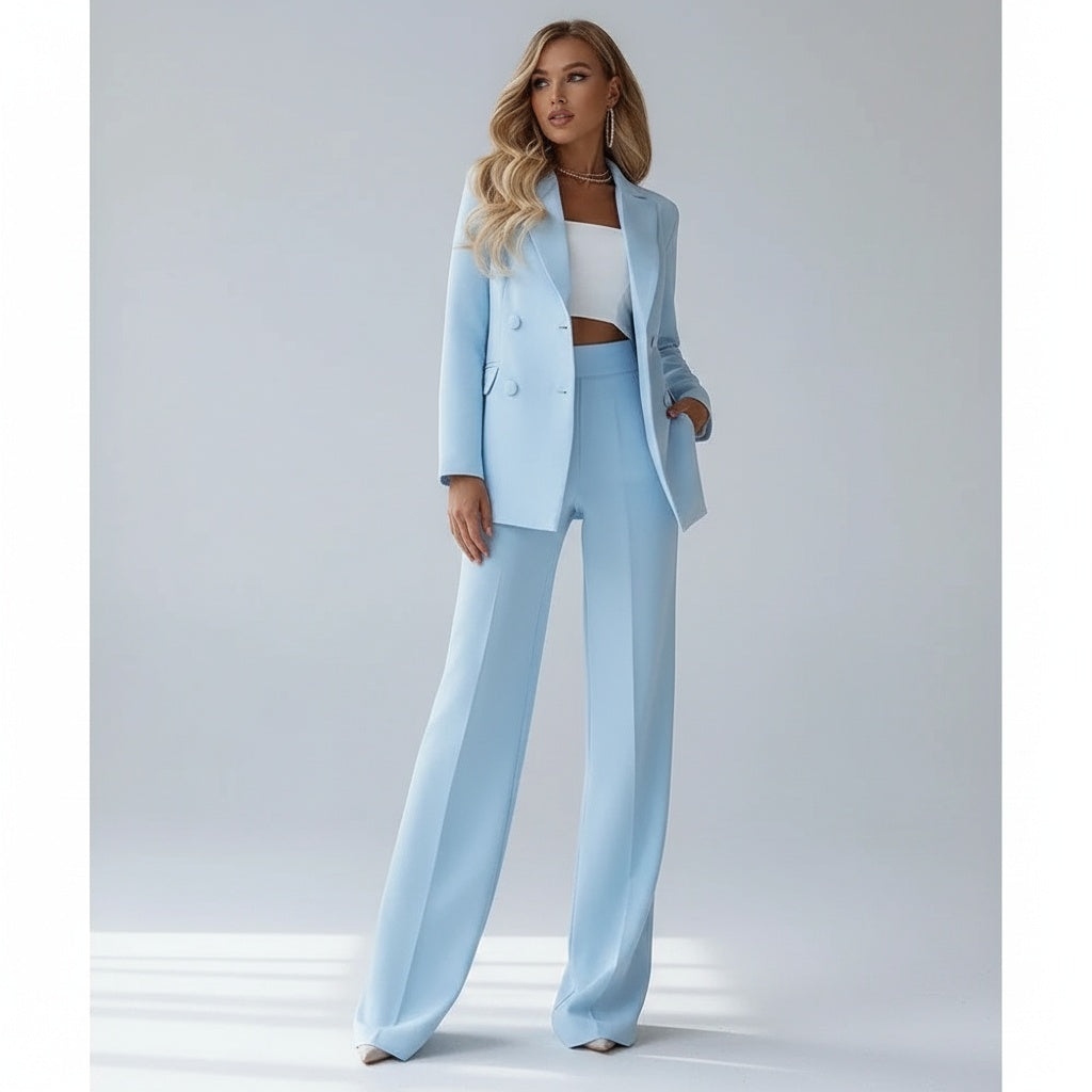 Aurélie | Costume Femme Blazer Double Boutonnage Pantalon Palazzo