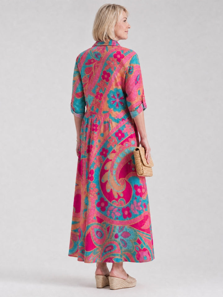 Aurélie | Robe Longue Vintage Femme Imprimé Paisley Manches Trois Quarts