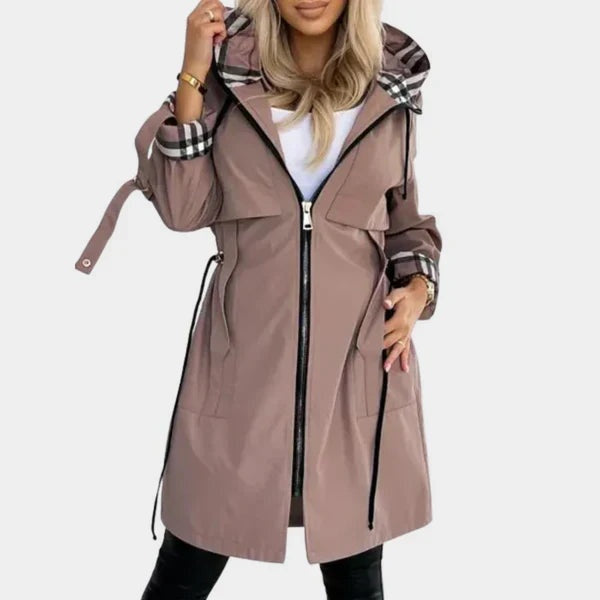 Aurélie | Trench Capuche Femme Imperméable à Carreaux