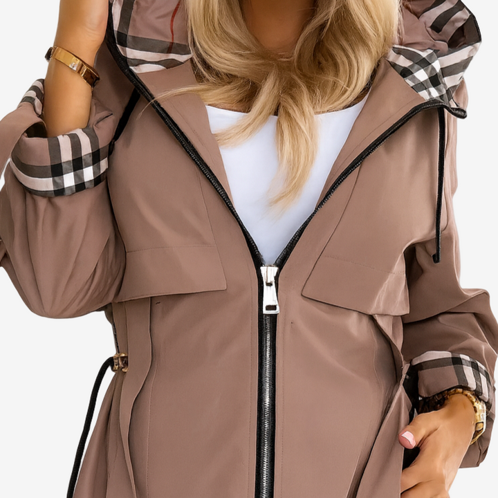 Aurélie | Trench Capuche Femme Imperméable à Carreaux