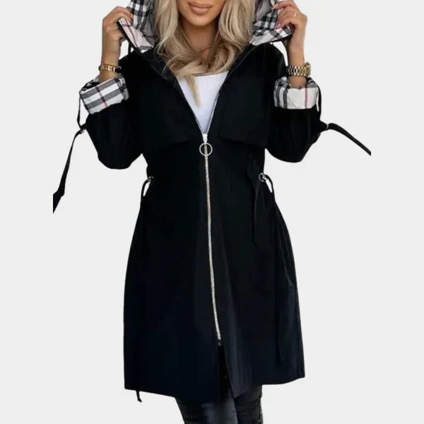 Aurélie | Trench Capuche Femme Imperméable à Carreaux