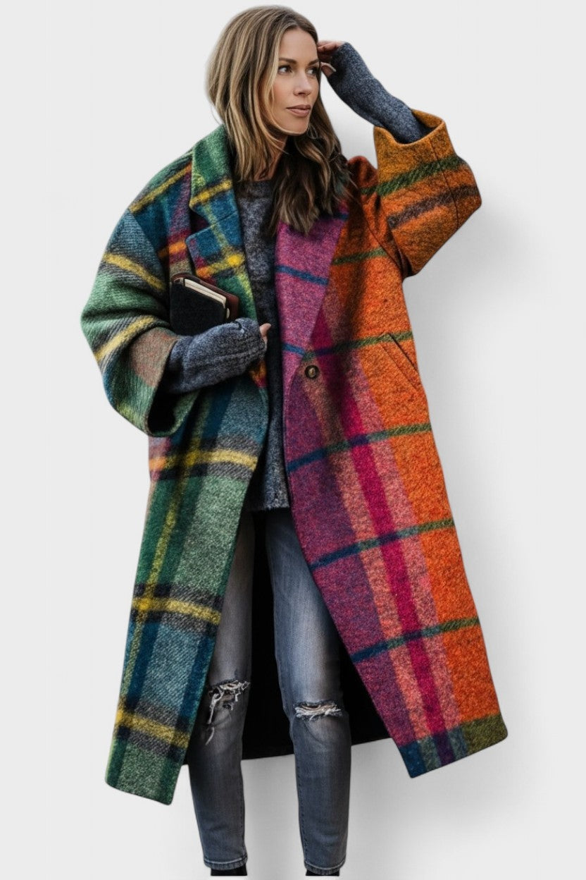 Aurélie | Veste Longue à Carreaux Femme Oversize Laine