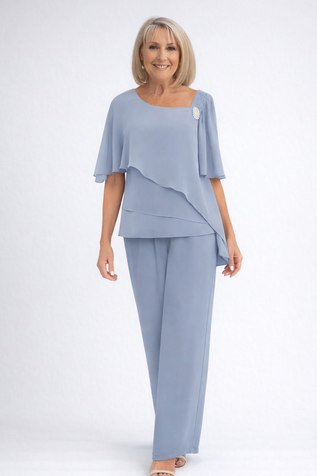 Béatrice | Ensemble Deux Pièces Pantalon Droit Femme Chiffon Cérémonie