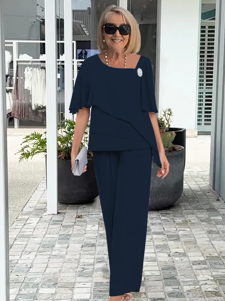 Béatrice | Ensemble Deux Pièces Pantalon Droit Femme Chiffon Cérémonie