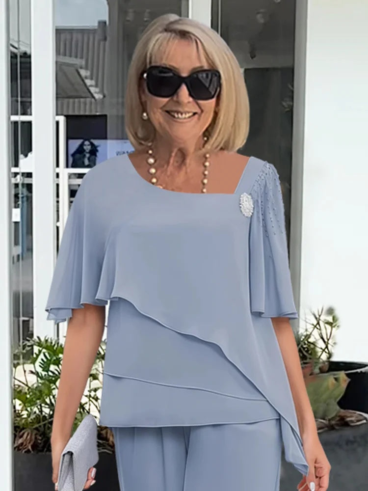 Béatrice | Ensemble Deux Pièces Pantalon Droit Femme Chiffon Cérémonie