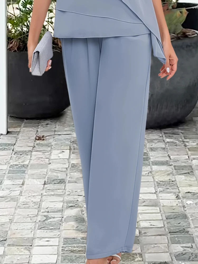 Béatrice | Ensemble Deux Pièces Pantalon Droit Femme Chiffon Cérémonie