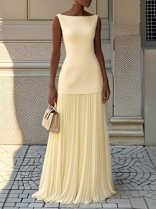 Béatrice | Robe de Soirée Mariage Longue Femme Col Bateau Jupe Plissée