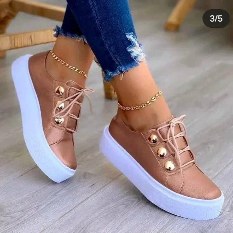 Camille | Basket Cuir Femme Tendance Plateforme Studs