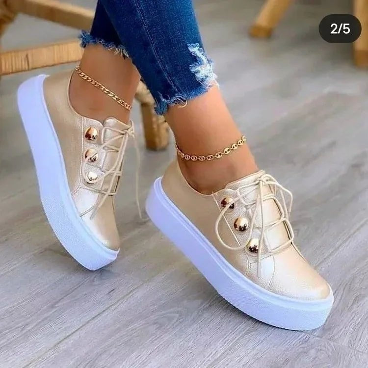 Camille | Basket Cuir Femme Tendance Plateforme Studs