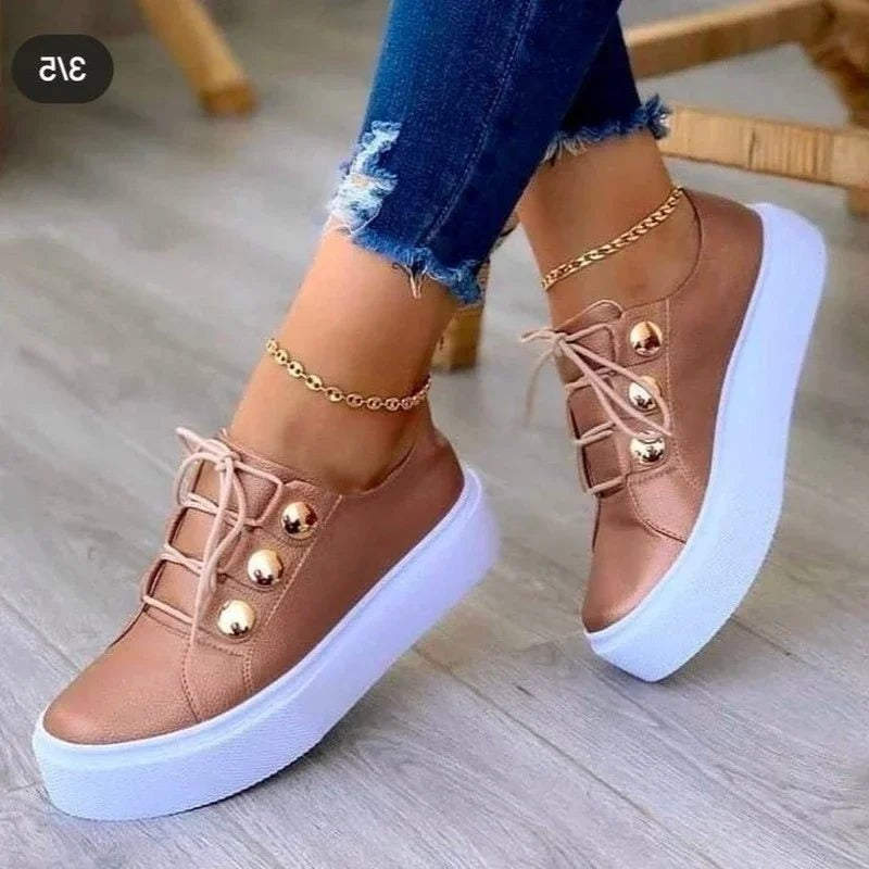 Camille | Basket Cuir Femme Tendance Plateforme Studs