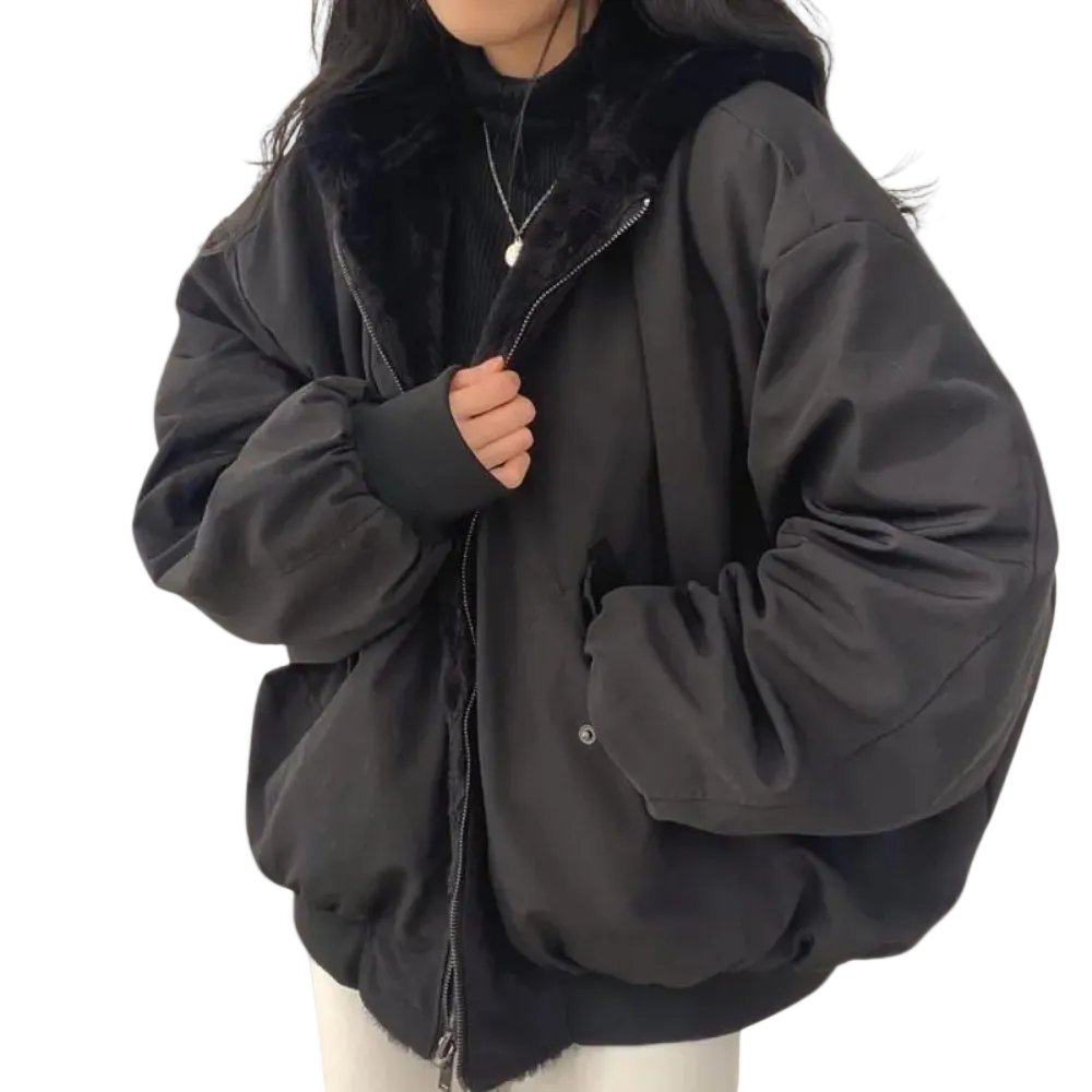Camille | Blouson Hiver Femme Teddy Fourrure Oversize Zippé