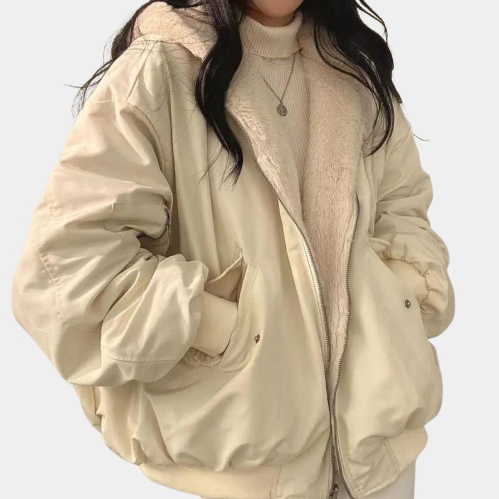 Camille | Blouson Hiver Femme Teddy Fourrure Oversize Zippé