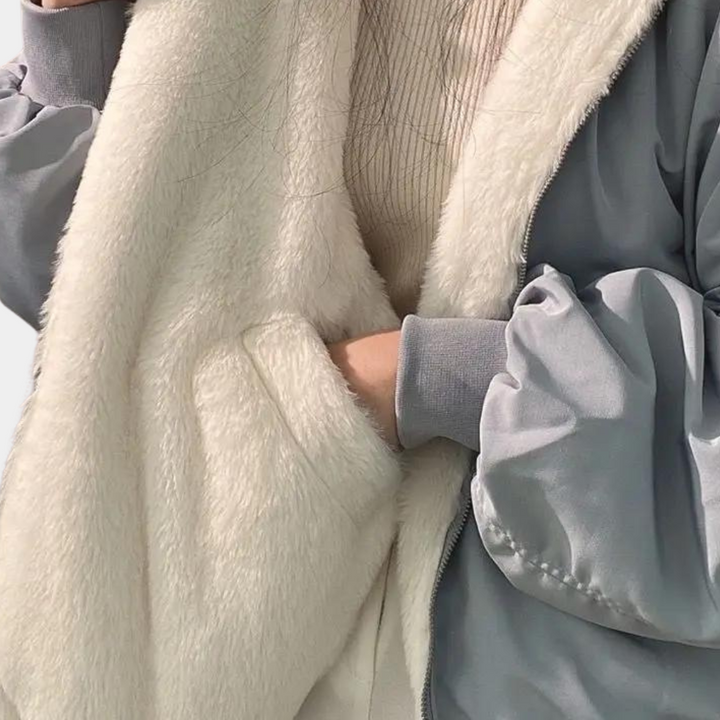 Camille | Blouson Hiver Femme Teddy Fourrure Oversize Zippé