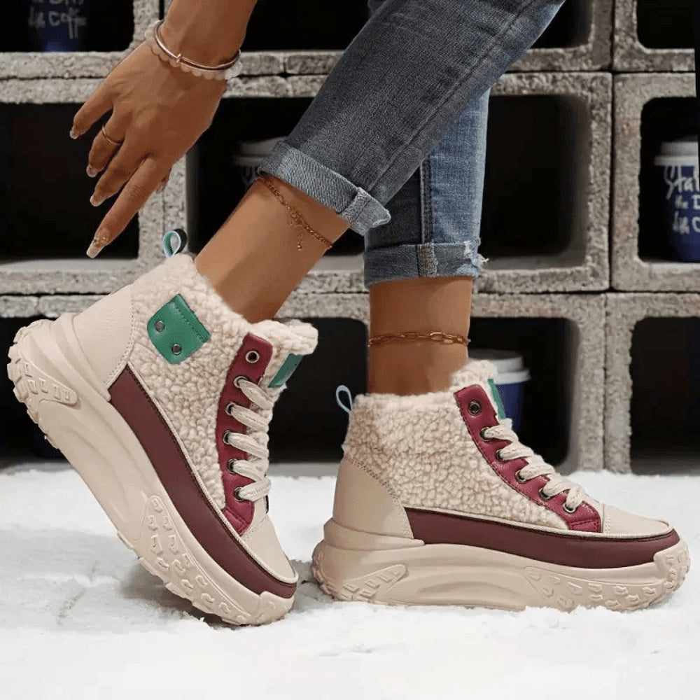 Camille | Bottines Compensées Femme Fourrées Lacets