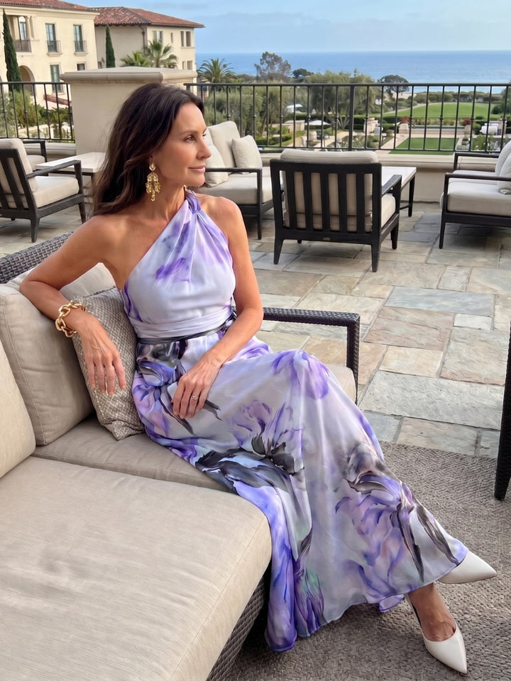 Camille | Robe de Soirée Mariage Longue Femme Col Halter Imprimé Floral