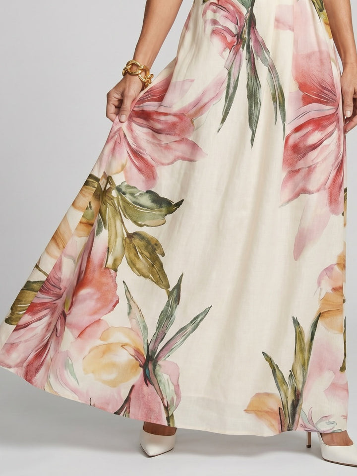 Camille | Robe de Soirée Mariage Longue Femme Col Halter Imprimé Floral