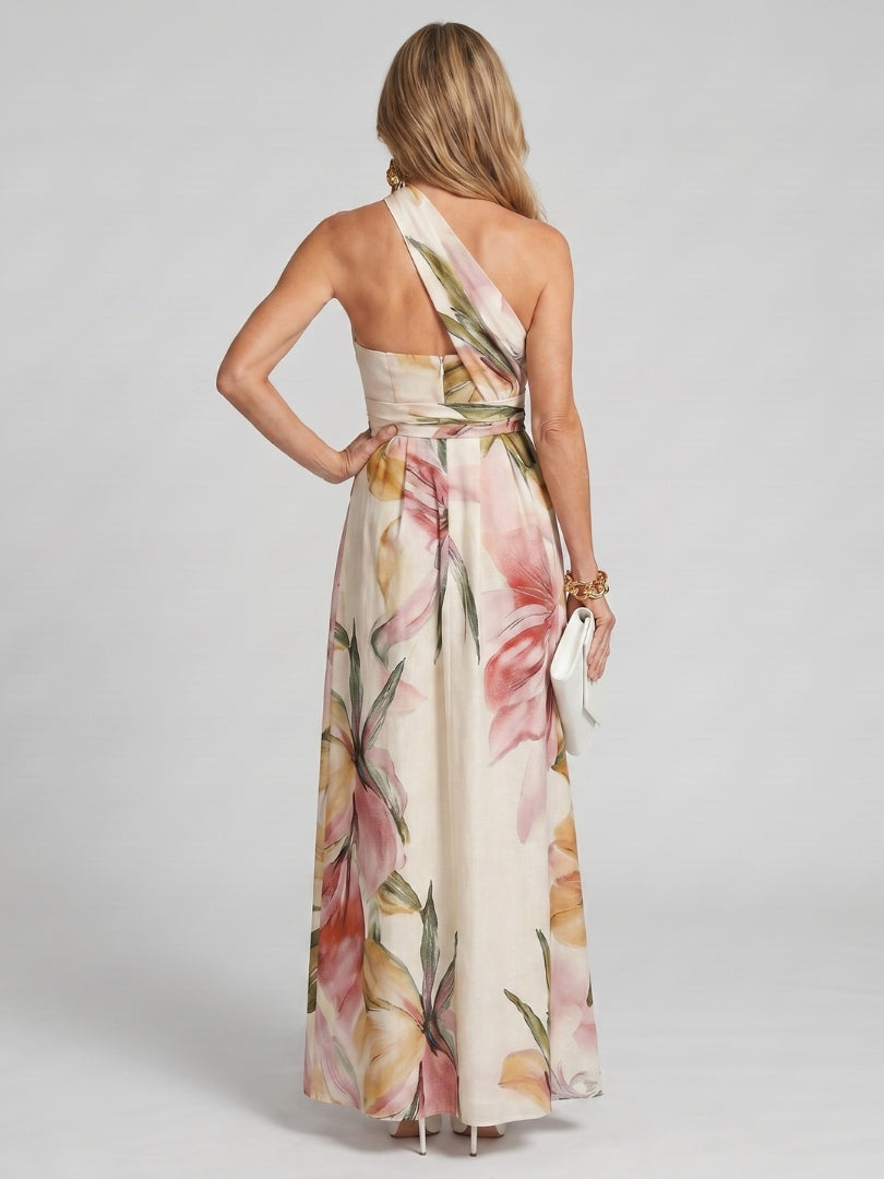 Camille | Robe de Soirée Mariage Longue Femme Col Halter Imprimé Floral