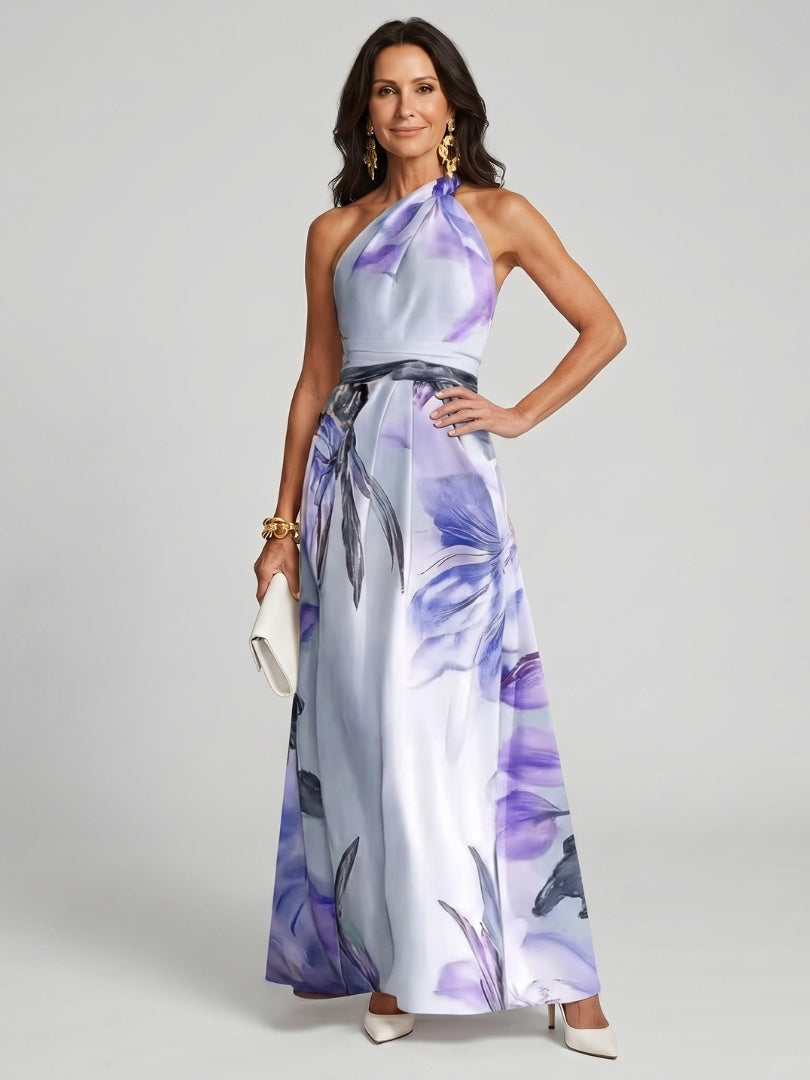 Camille | Robe de Soirée Mariage Longue Femme Col Halter Imprimé Floral