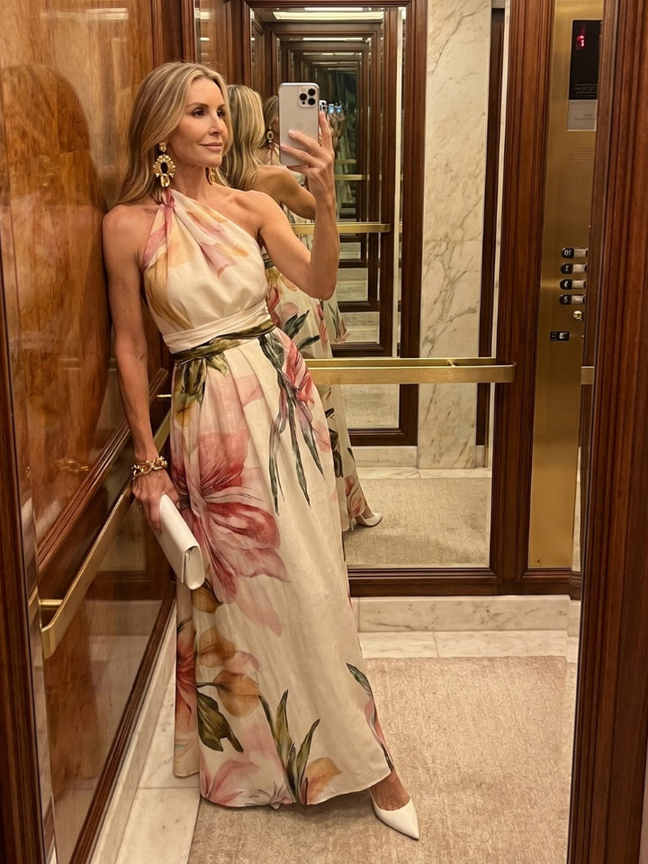 Camille | Robe de Soirée Mariage Longue Femme Col Halter Imprimé Floral