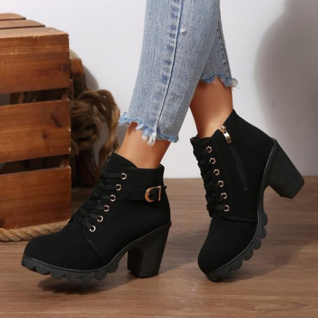 Capucine | Bottines Femme Talon Bloc Lacets Boucle Métallique