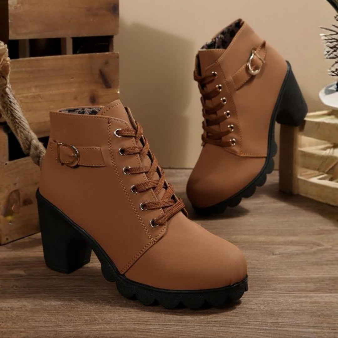 Capucine | Bottines Femme Talon Bloc Lacets Boucle Métallique