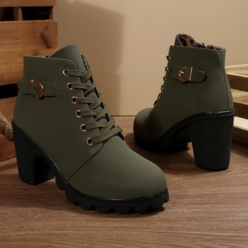 Capucine | Bottines Femme Talon Bloc Lacets Boucle Métallique