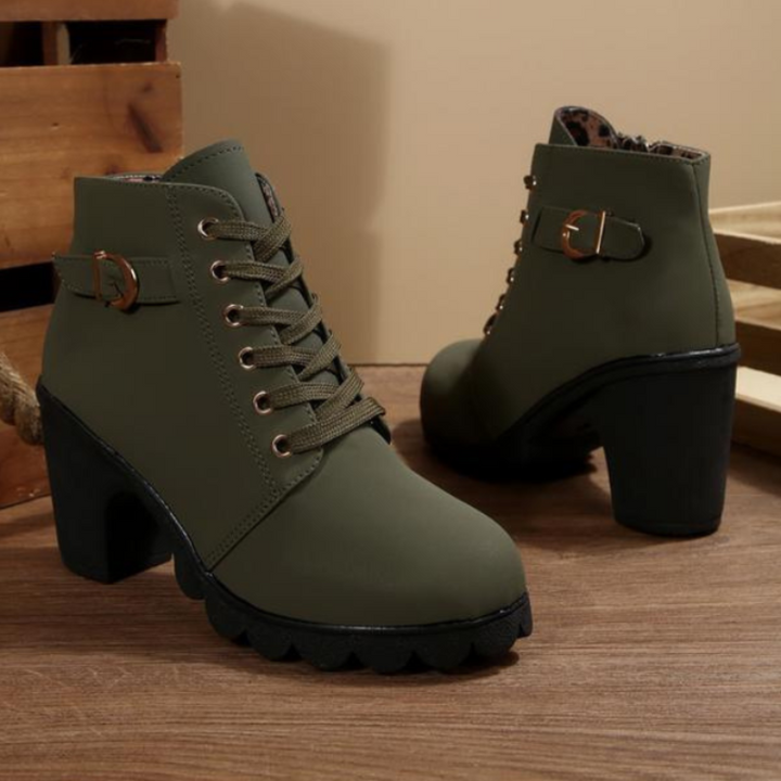 Capucine | Bottines Femme Talon Bloc Lacets Boucle Métallique