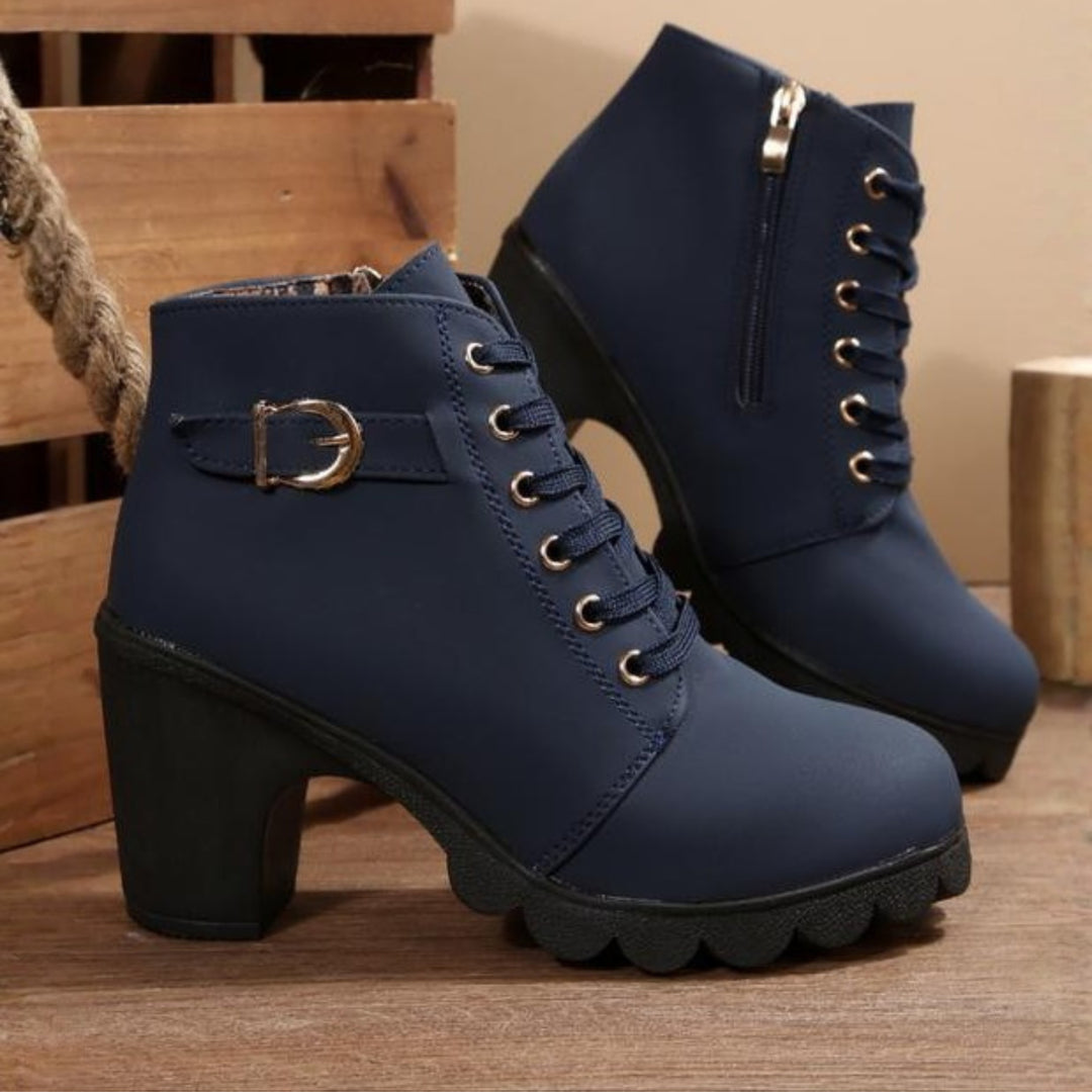 Capucine | Bottines Femme Talon Bloc Lacets Boucle Métallique