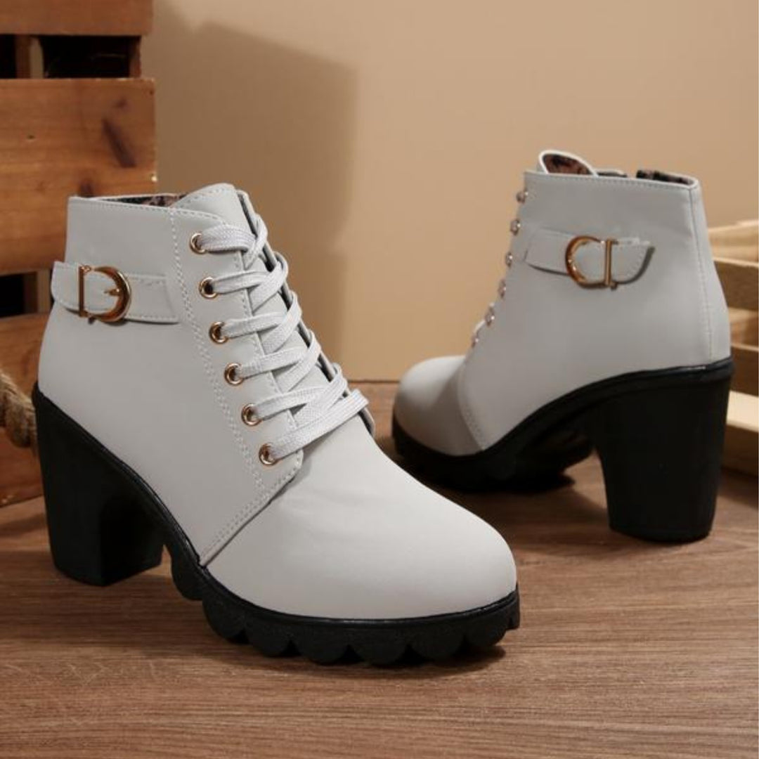 Capucine | Bottines Femme Talon Bloc Lacets Boucle Métallique