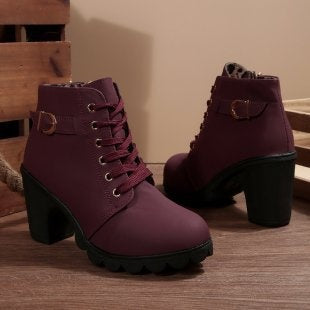 Capucine | Bottines Femme Talon Bloc Lacets Boucle Métallique