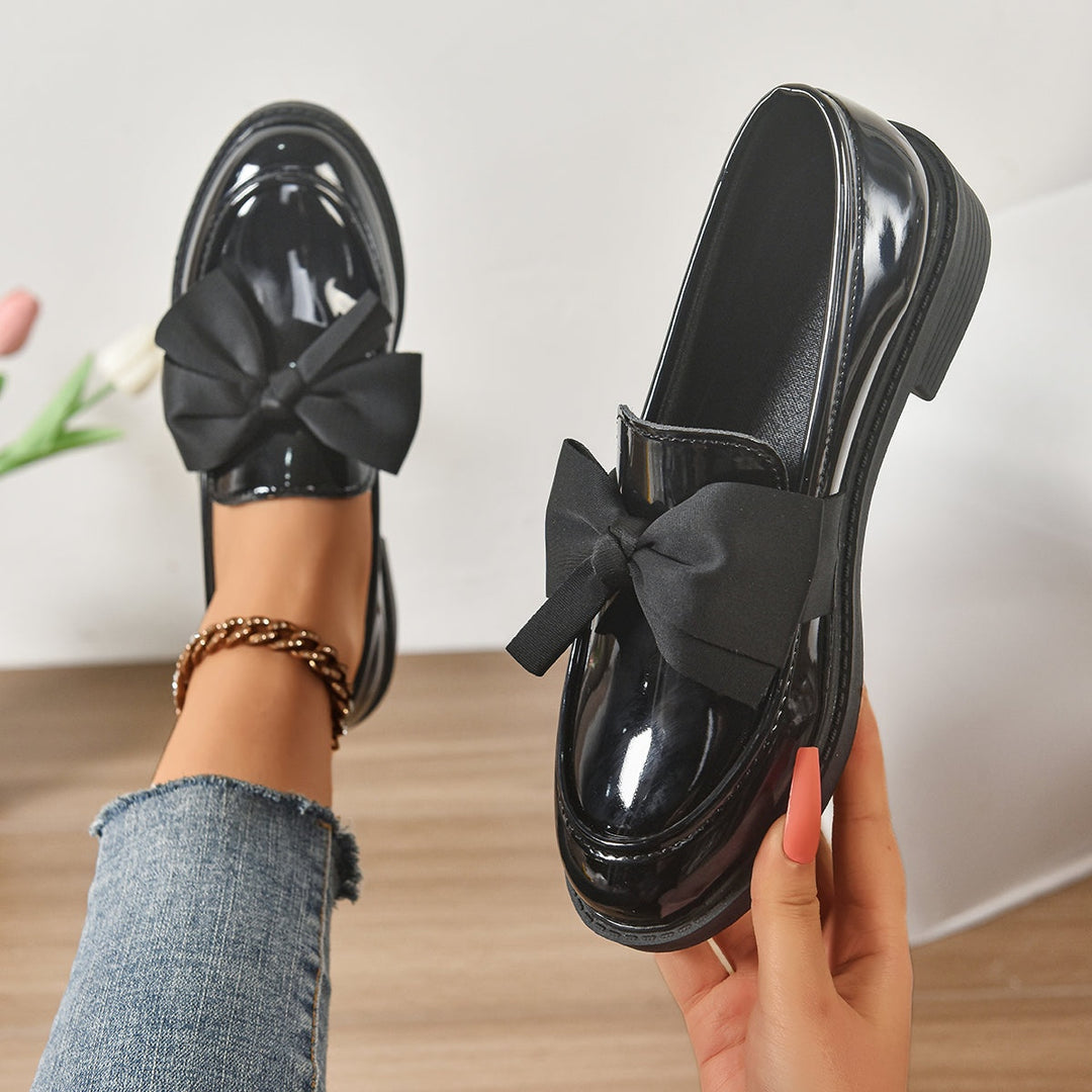 Capucine | Mocassin Cuir Verni Femme Nœud Plateforme