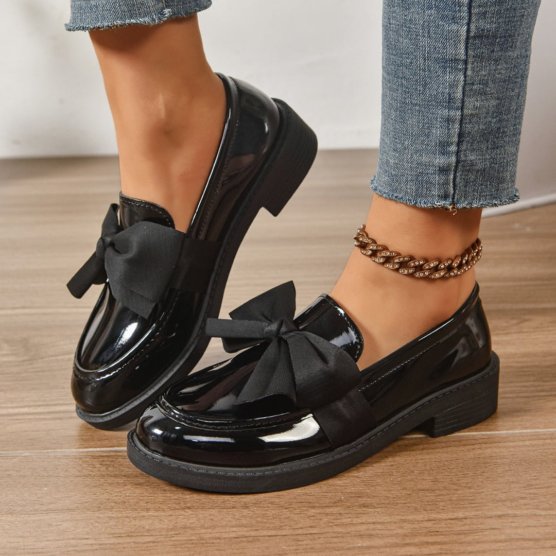 Capucine | Mocassin Cuir Verni Femme Nœud Plateforme