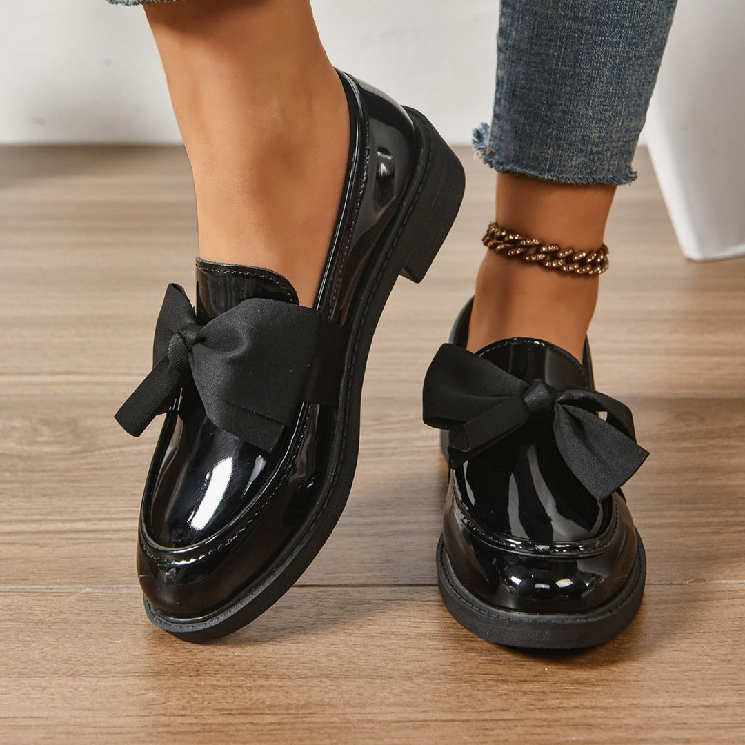 Capucine | Mocassin Cuir Verni Femme Nœud Plateforme