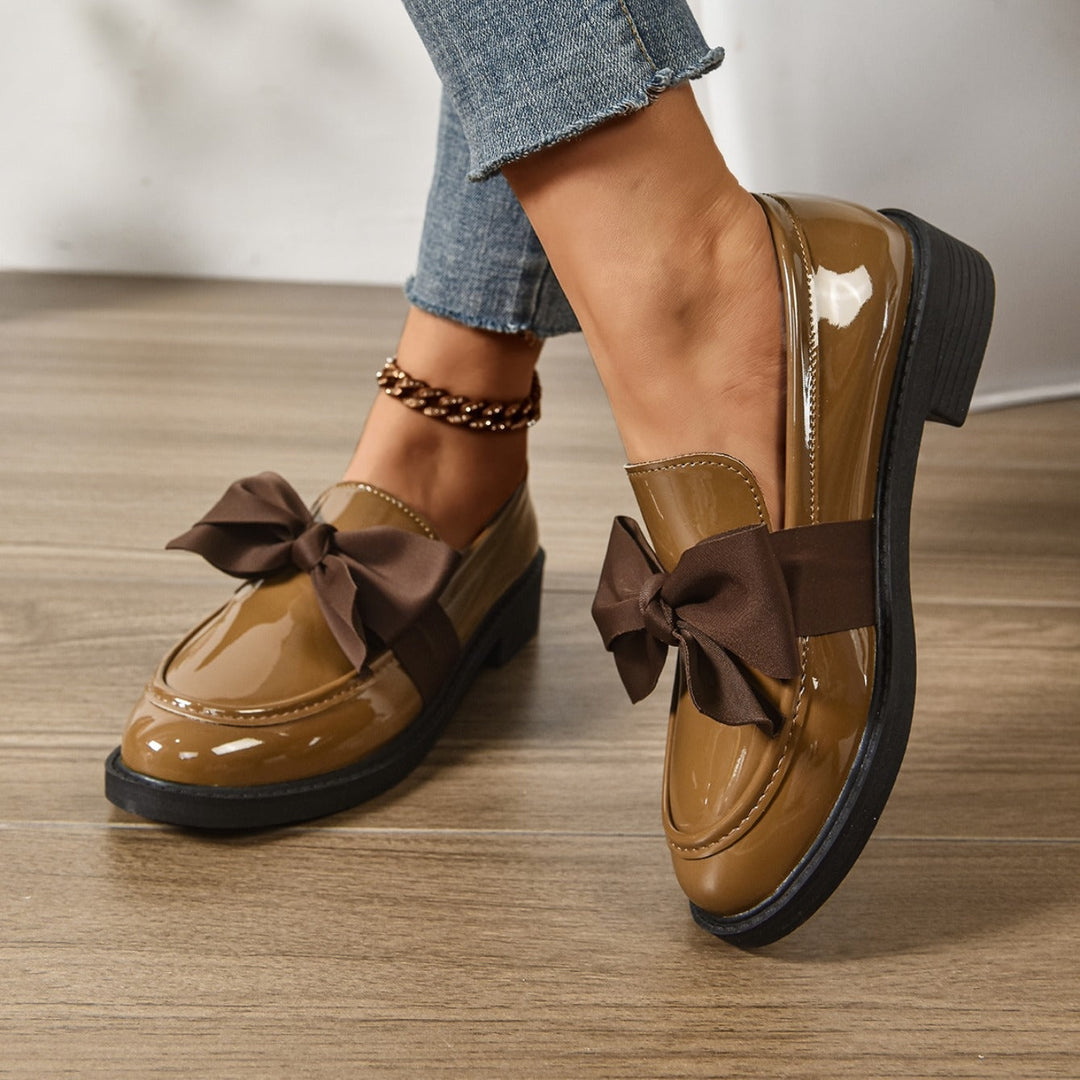 Capucine | Mocassin Cuir Verni Femme Nœud Plateforme